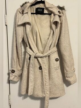 BKE Ivory Textured Belted Trench Coat